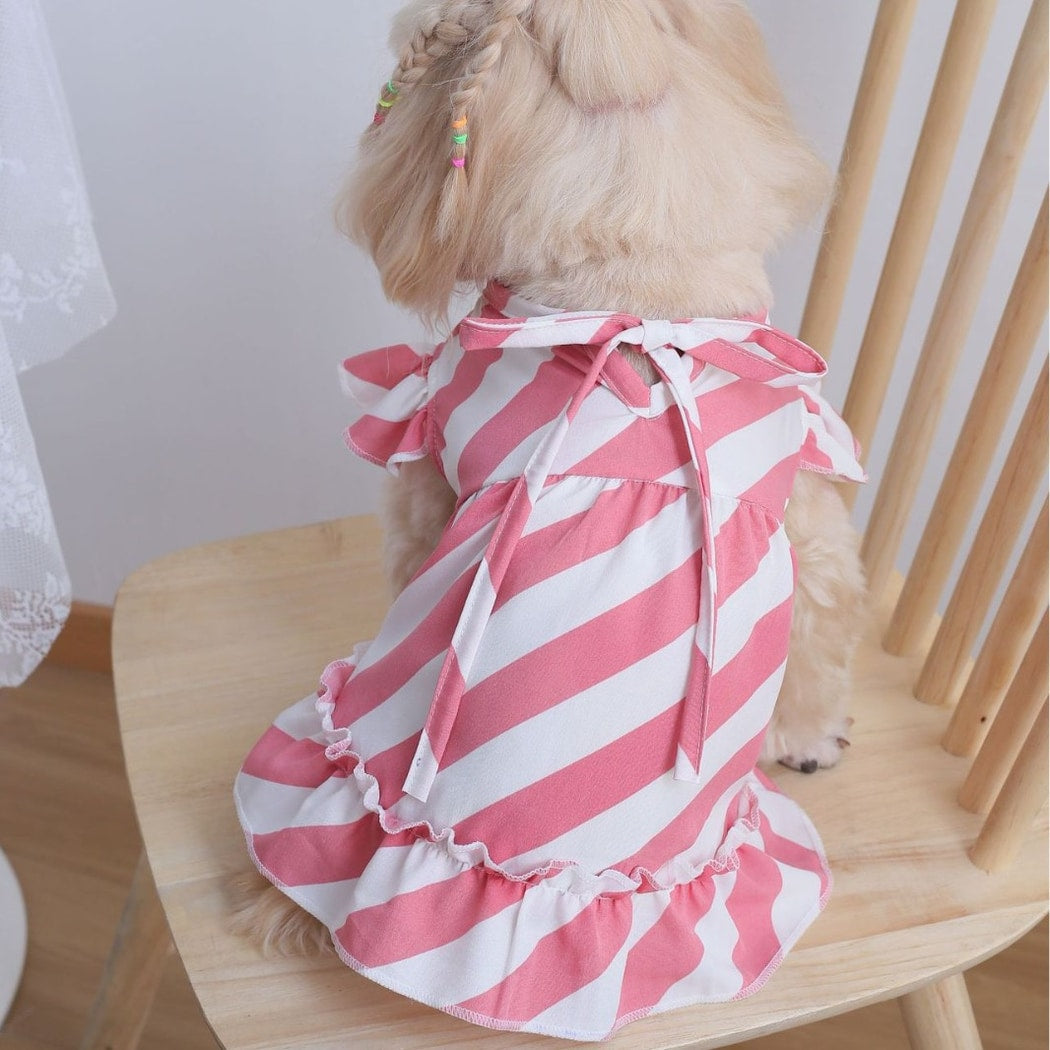 Ozzie - Ruffle Trim Pink Striped Pet Dress