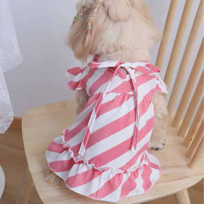 Ozzie - Ruffle Trim Pink Striped Pet Dress