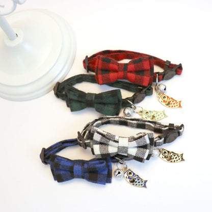 Mokka - Retro Fish Charm Plaid Pet Collar