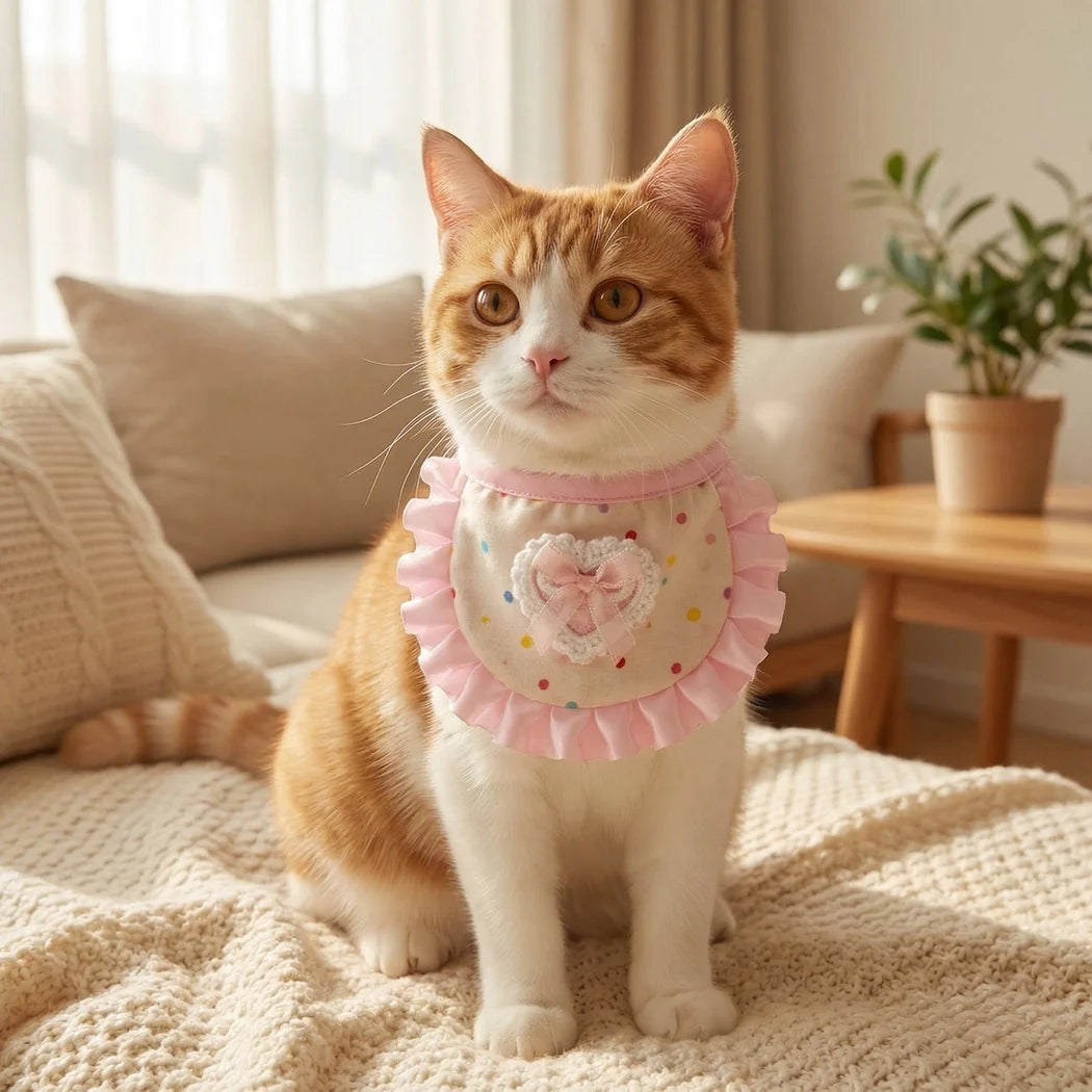 Mokka - Heart-Bow Pleated-Ruffle Cat Neckwear