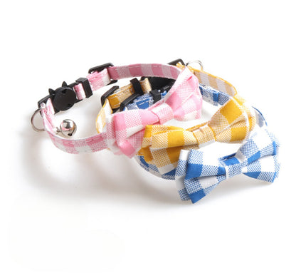 Mokka gingham bow tie cat collar displayed on a white background