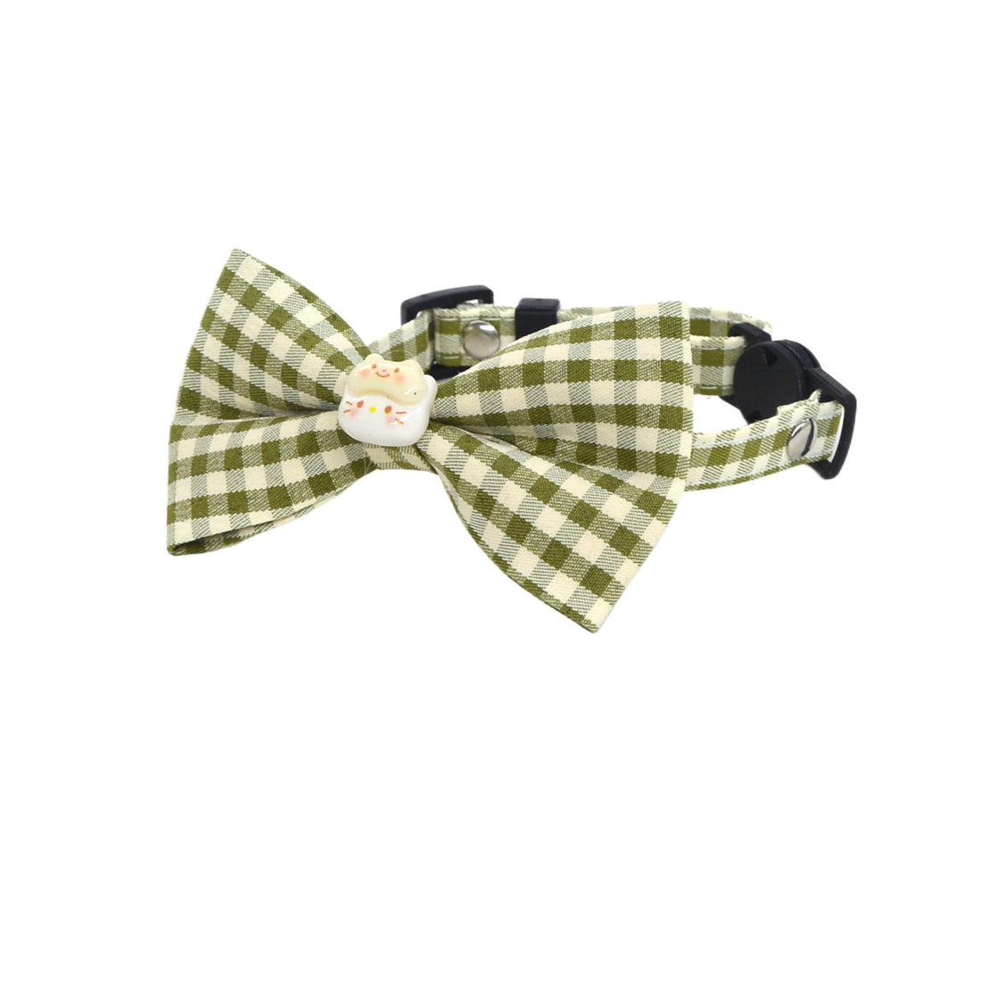 Mokka Kitty Charm Bow Breakaway Cat Collar displayed flat with bow and charm visible