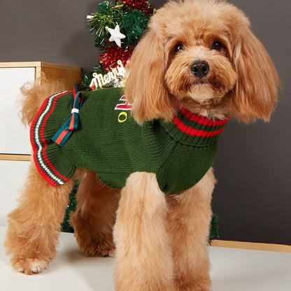 Christmoo - Christmas Bow Turtleneck Pet Sweater Dress