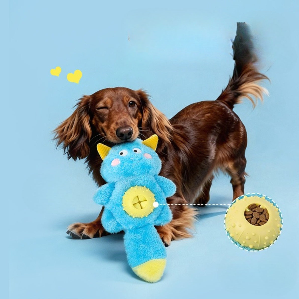 Close-up of Petkin plush monster dog toy showing soft fabric and facial details
