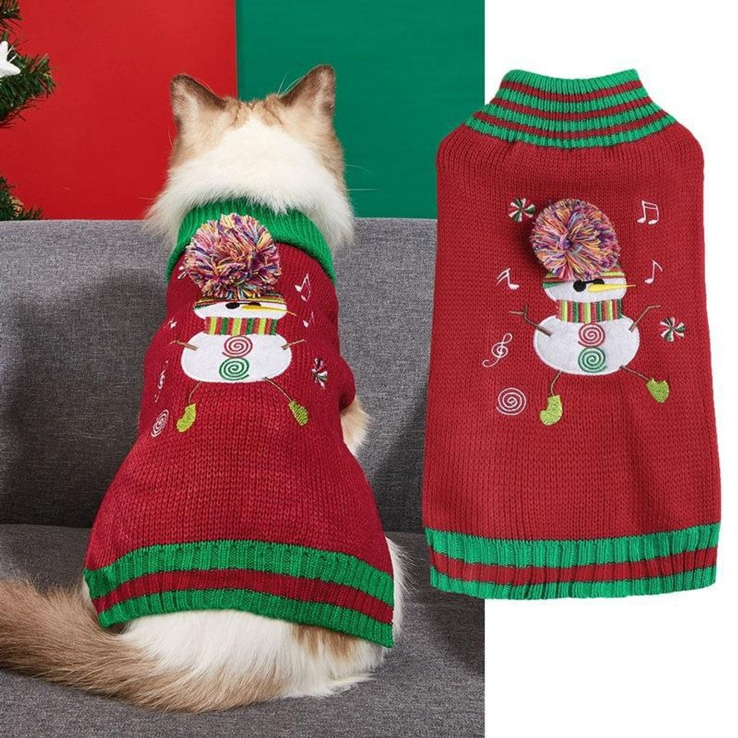 Christmoo - Knitted Christmas Snowman Dog and Cat Sweater