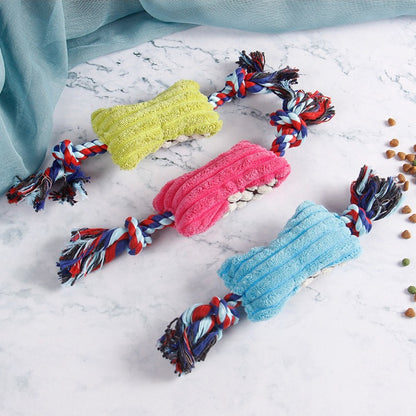 Close-up of Petkin Rope Candy Plush Dog Toy showing twisted rope texture