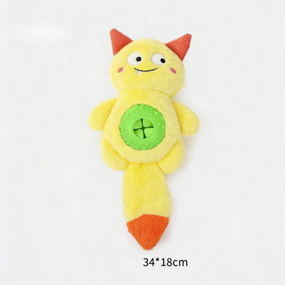 Petkin plush monster dog toy with open treat compartment showing interior