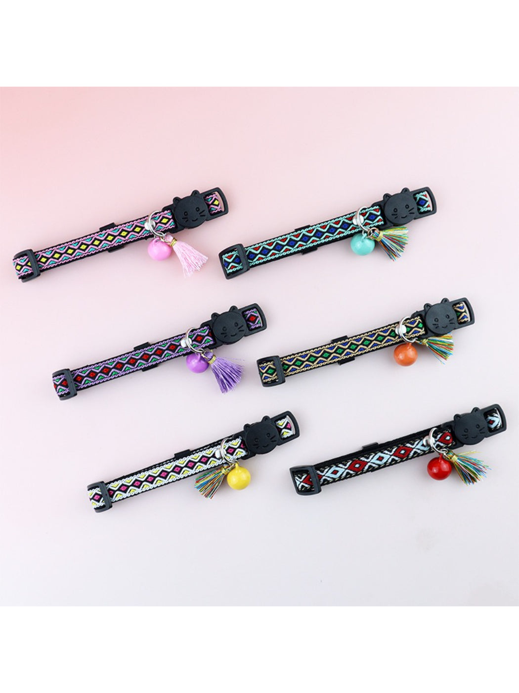 Mokka Boho pattern adjustable cat collar with breakaway clasp on white background