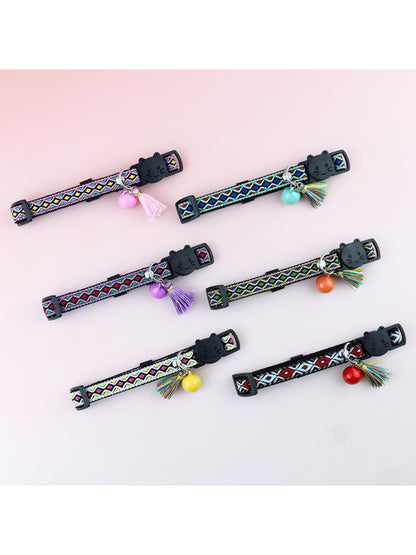 Mokka Boho pattern adjustable cat collar with breakaway clasp on white background