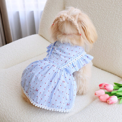 Ozzie - Light Blue Polka Dot Bow Cat and Dog Dress