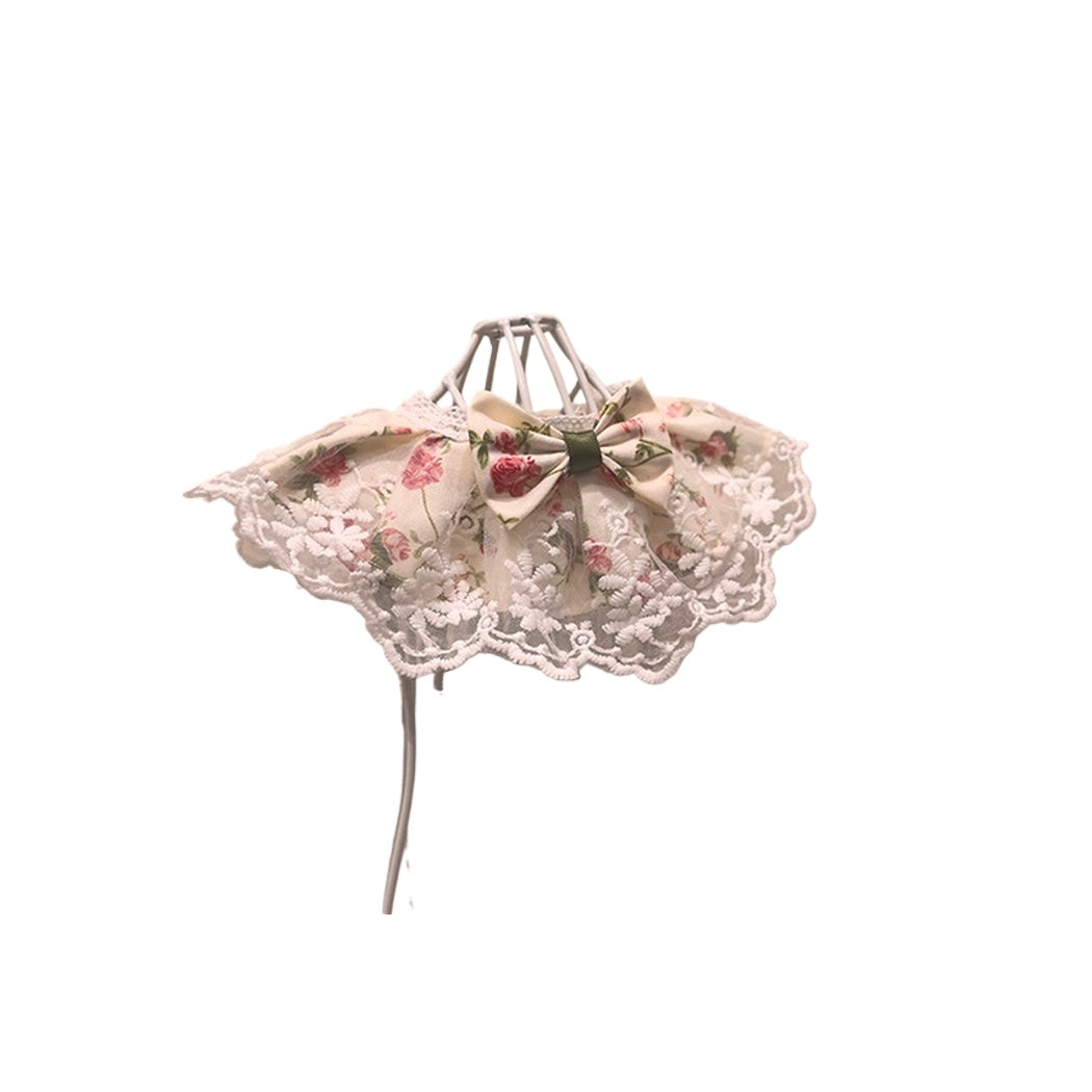 Mokka - Vintage Rose Bow Lace Ruffle Pet Collar