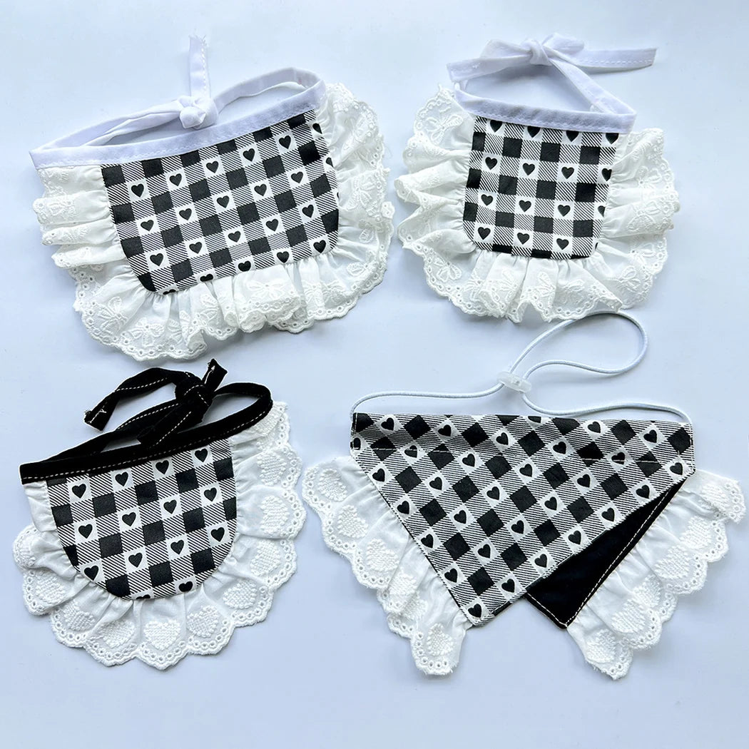 Mokka - Heart-Check Scalloped Trim Pet Neckwear