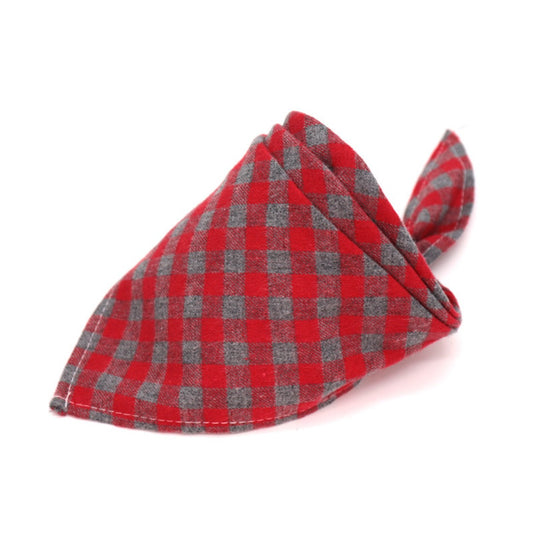 Furbud - Red Gray Winter Plaid Pet Bandana