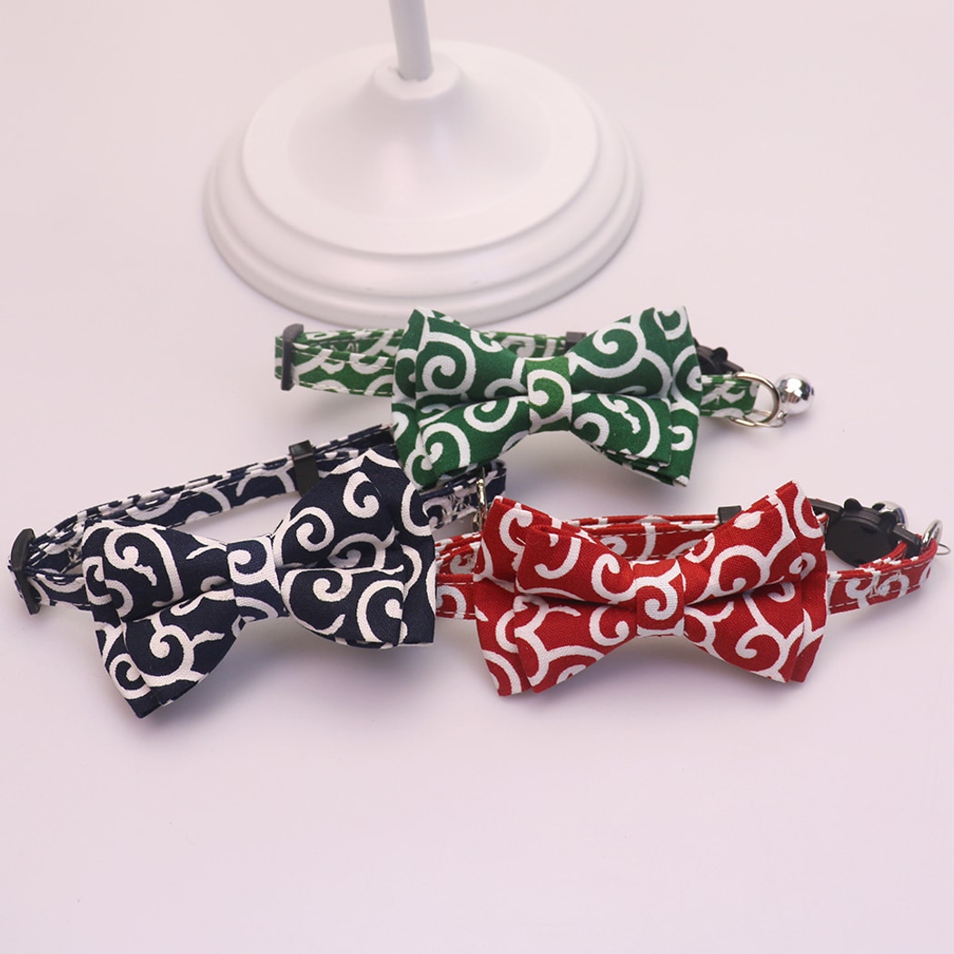 Mokka - Folksy Style Scroll Print Bow Cat Collar