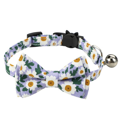 Mokka floral bowtie cat collar displayed flat showing full bowtie design