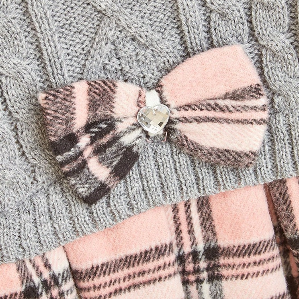 Ozzie - Plaid Hem Cable Knit Sweater Dress