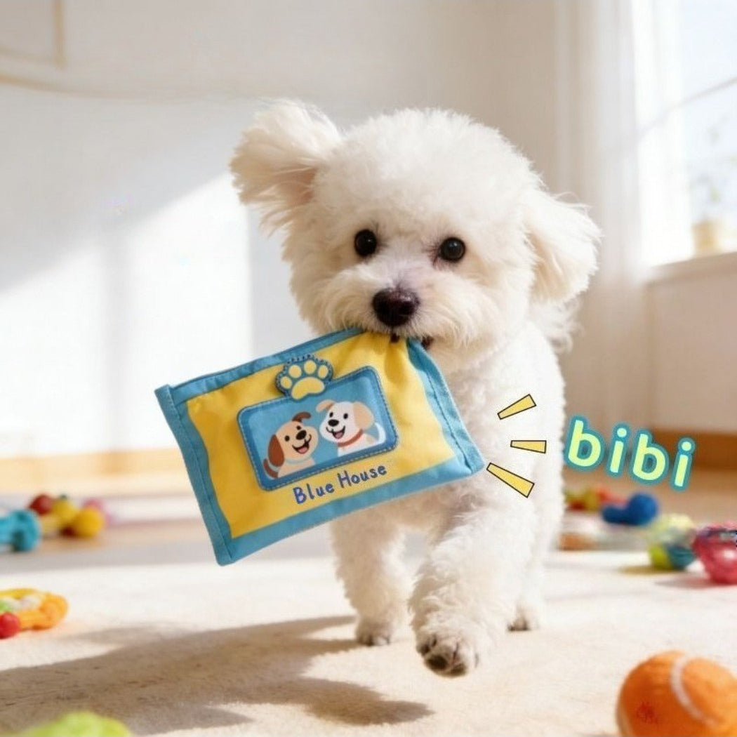Petkin Treat Pocket Crinkle Dog Toy in blue and green with crinkle texture