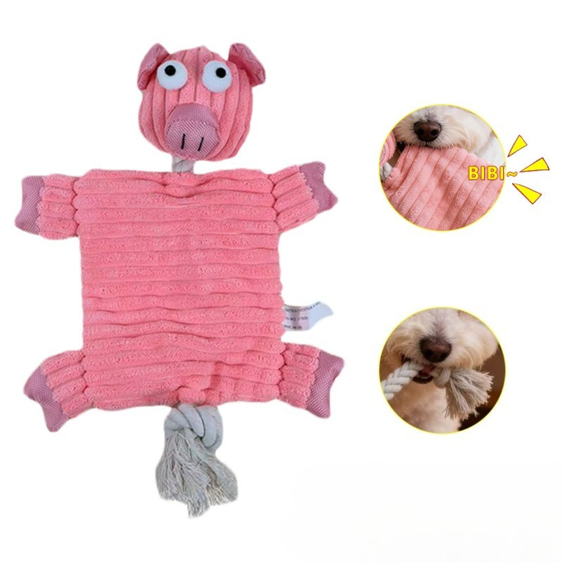 Petkin Pig Rope Plush Dog Toy displayed on white background