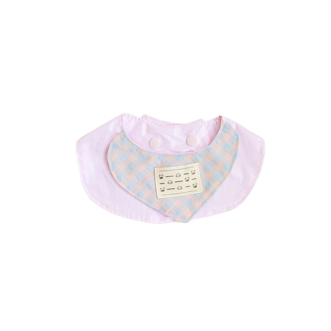 Pastel gingham cat bib folded neatly showing the pattern and fabric quality