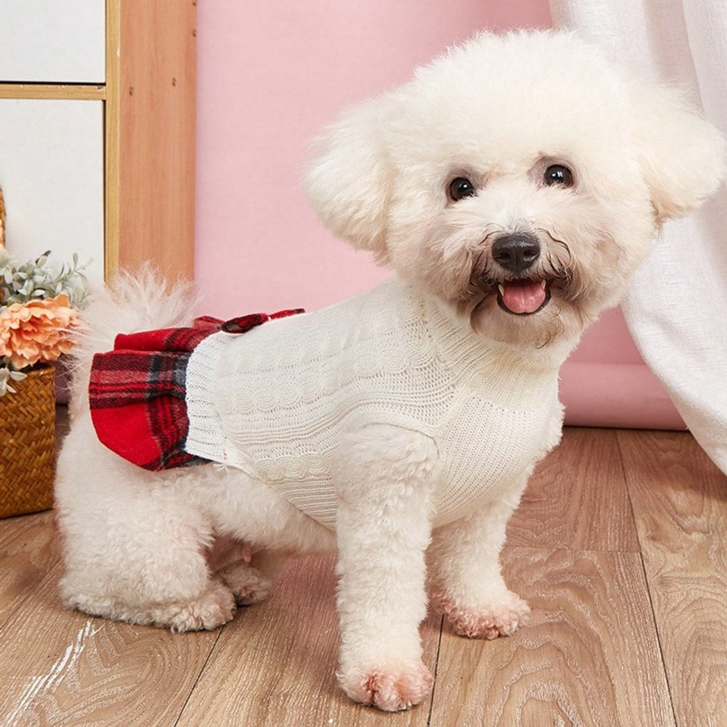 Ozzie - Bow Detail Knit Look Dog and Cat Dress