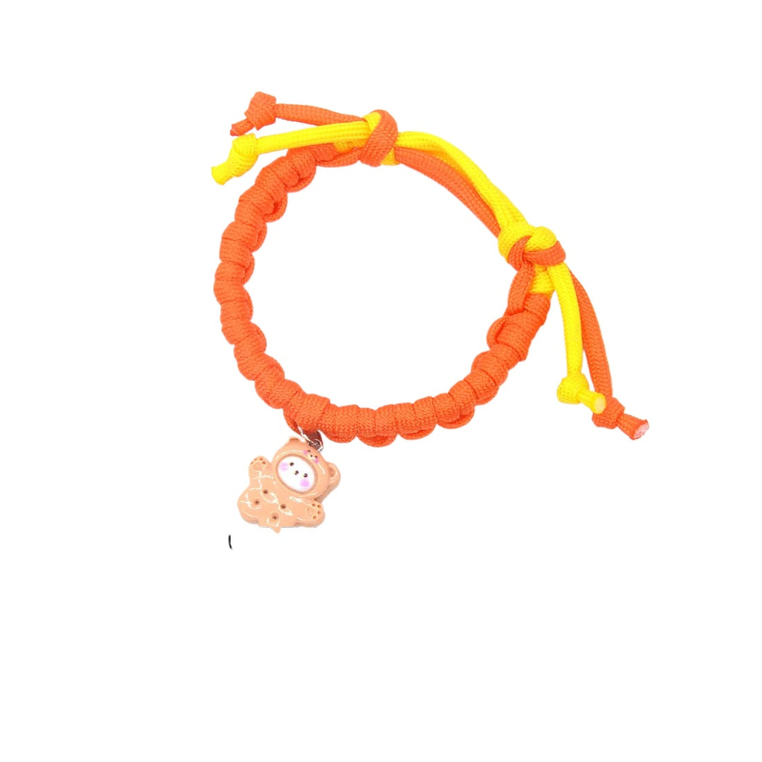 Mokka cat collar laid flat highlighting the colourful braided cord design