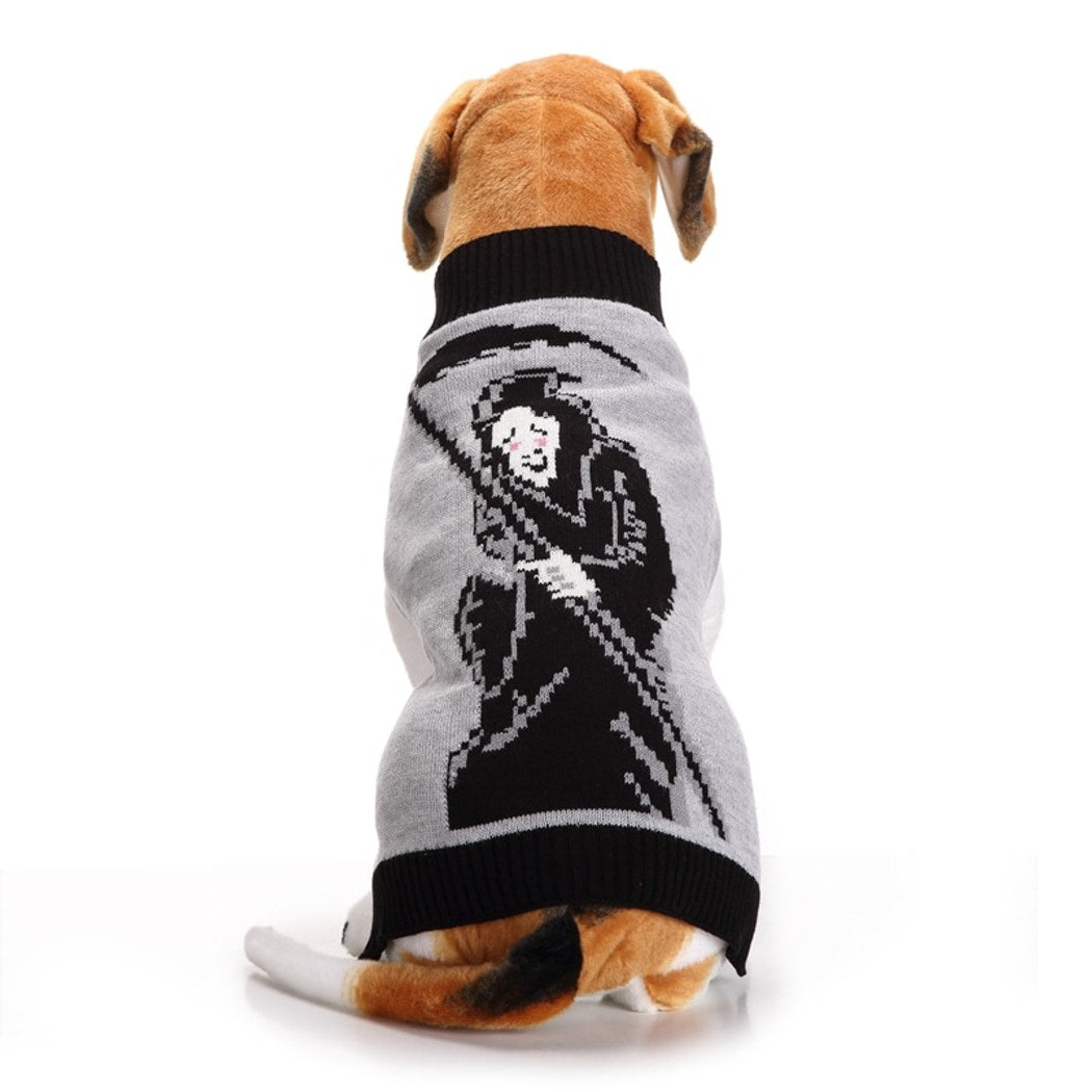 Halloweek - Ribbed Trim Gray Dog Sweater