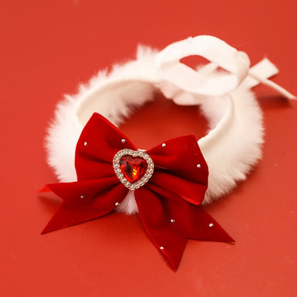 Christmoo - Red Bow Pom Detail Decorative Cat Collar