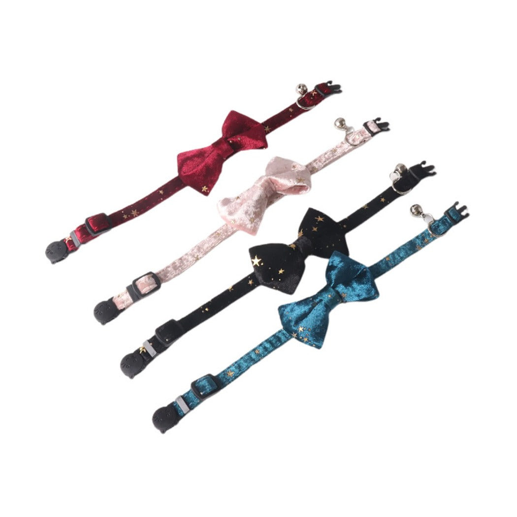 Mokka Velvet Star Bow Collar displayed flat showing star pattern and bow detail