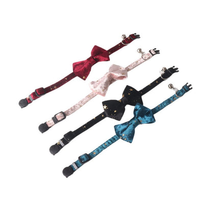 Mokka Velvet Star Bow Collar displayed flat showing star pattern and bow detail