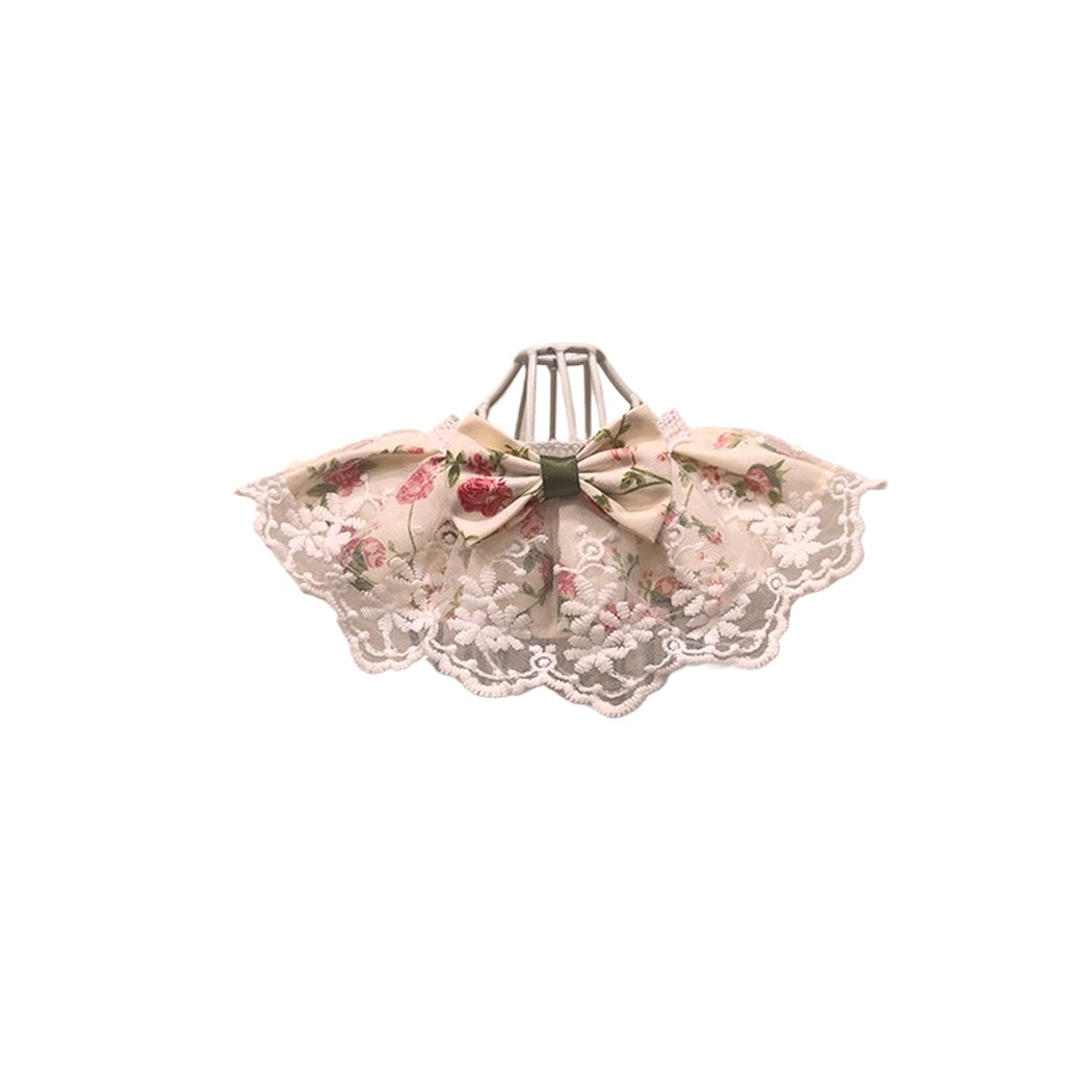Mokka - Vintage Rose Bow Lace Ruffle Pet Collar