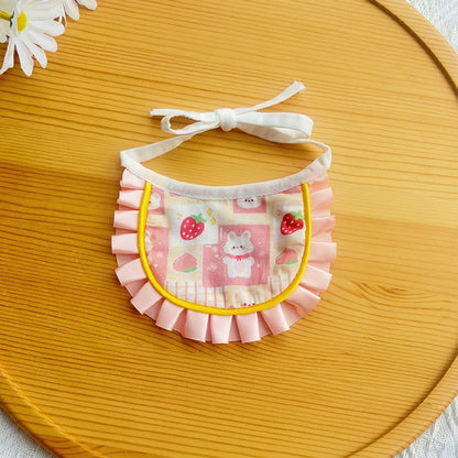 Mokka - Ruffle Trim Strawberry Bunny Cat Bib
