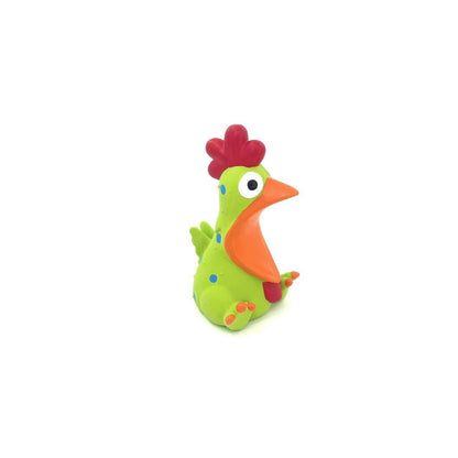 Petkin colorful chicken squeaky dog toy positioned upright on plain background