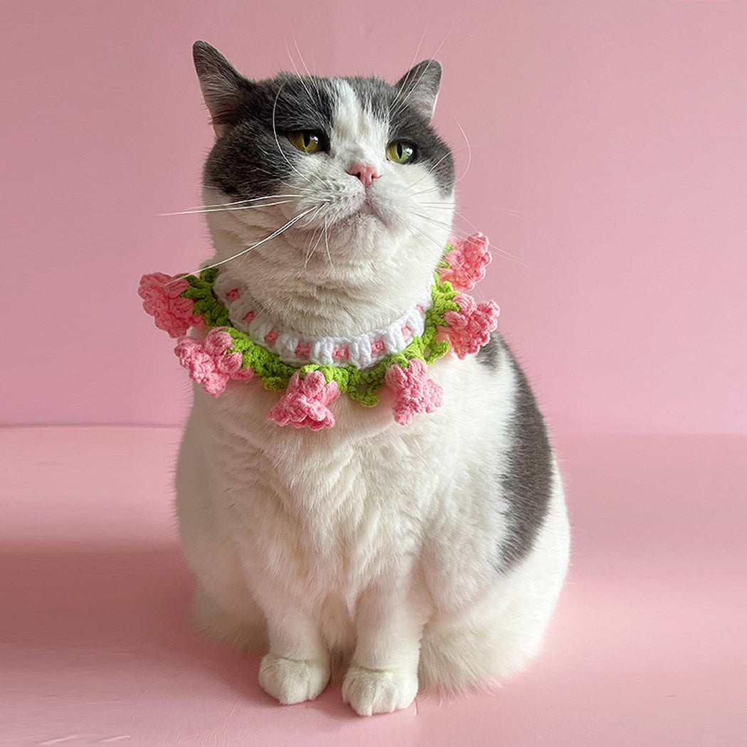 Mokka - Floral Princess Style Knit Cat Collar