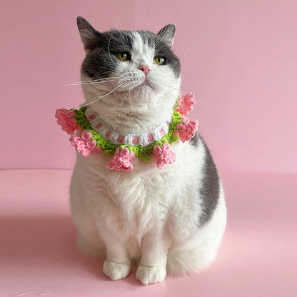 Mokka - Floral Princess Style Knit Cat Collar