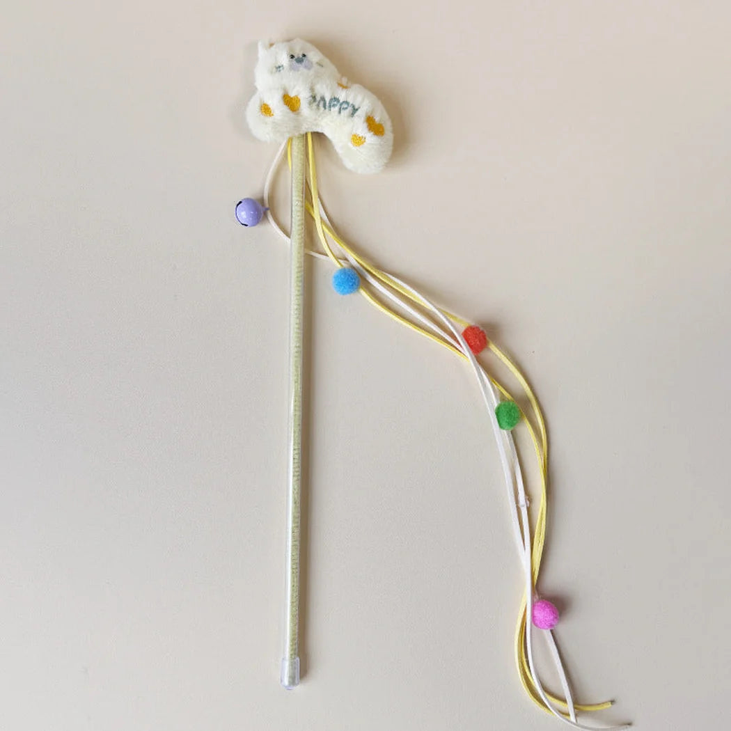 Moo - Happy Cat Plush Pom-Pom Cat Teaser Wand