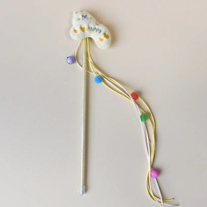 Moo - Happy Cat Plush Pom-Pom Cat Teaser Wand