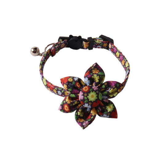 Mokka floral flower shape cat collar with bell displayed on white background