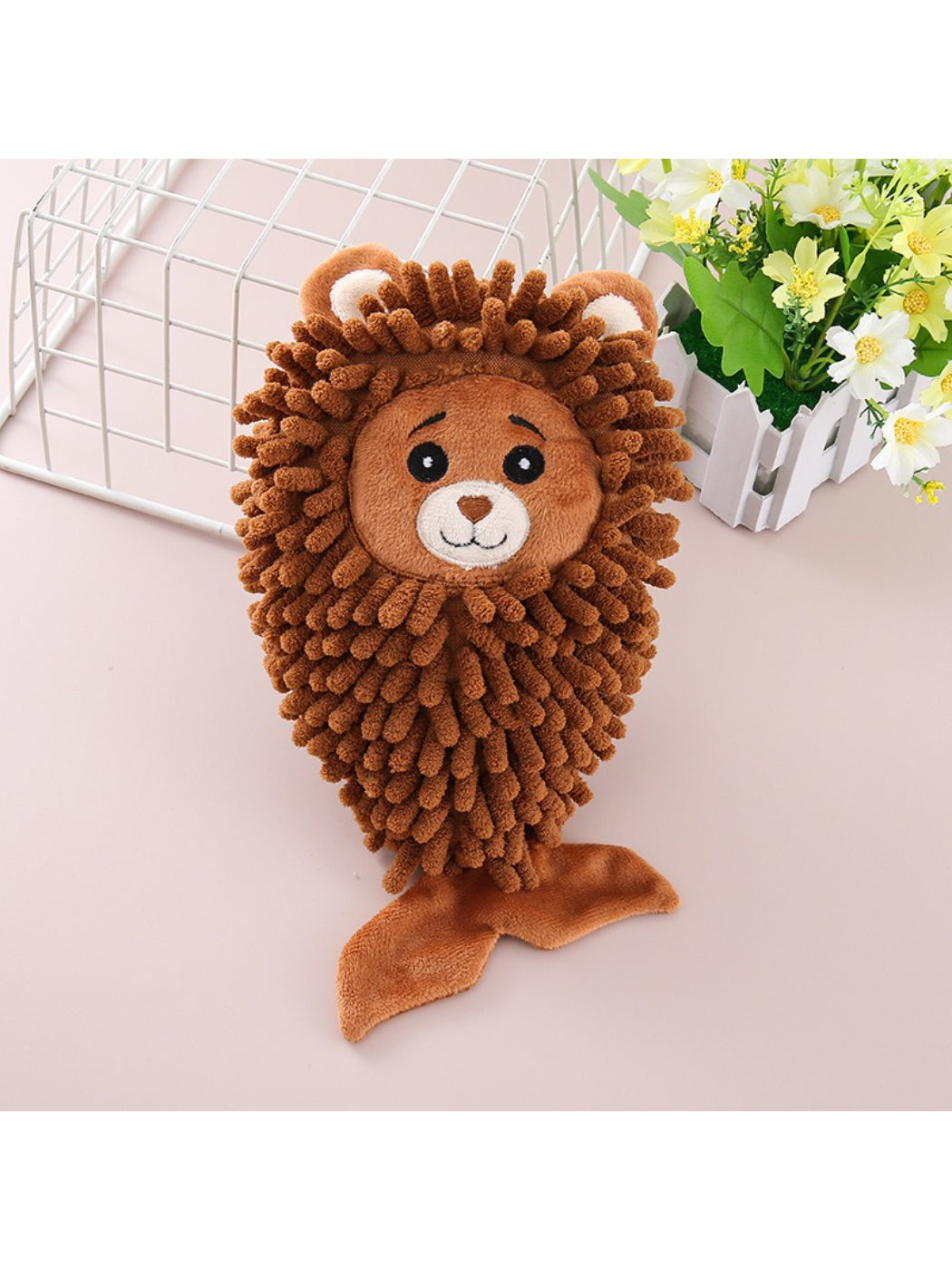 Petkin Animal Mop Plush Dog Toy with mop strands and animal face details