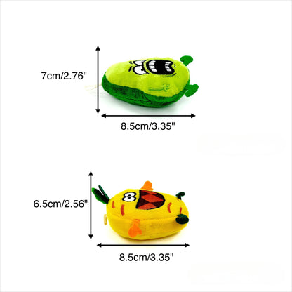 Close-up of Moo cartoon vegetable-shaped cat toy showing detailed design