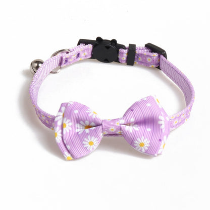 Mokka floral bow tie cat collar with bell coiled in circular shape