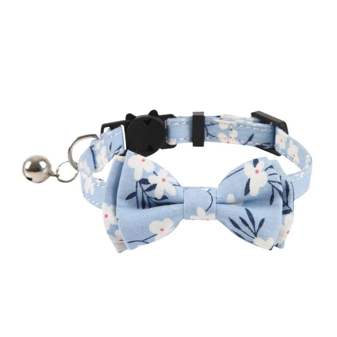 Side view of Mokka soft bow tie cat collar highlighting floral design