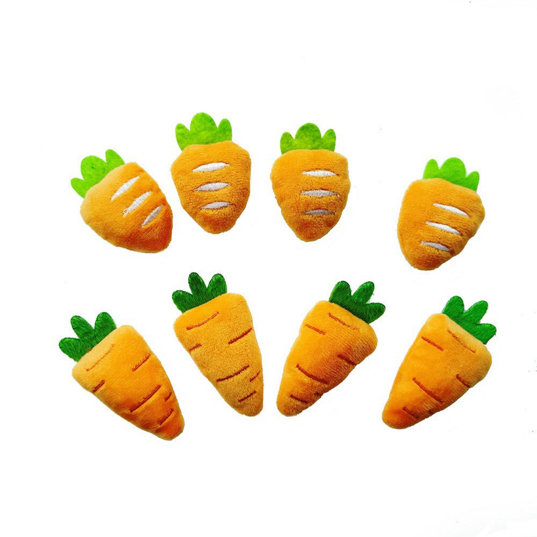 Short and Long orange carrot-shaped cat toys displayed in two rows