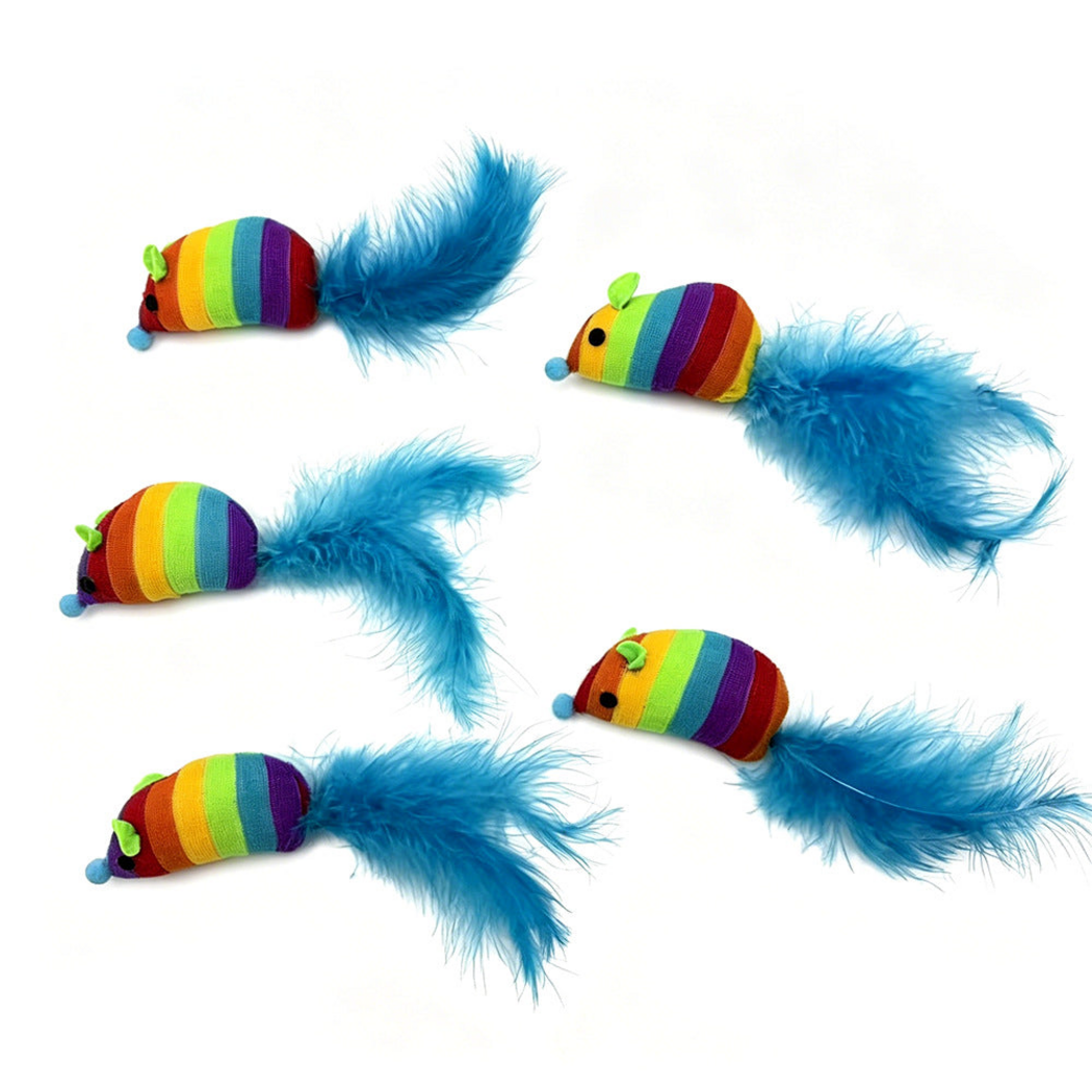 Moo - Rainbow Stripe Plush Mouse-Shaped Cat Toy