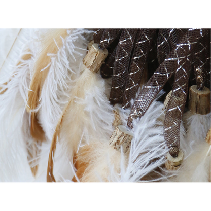 Close-up of white and tan feather attachments
