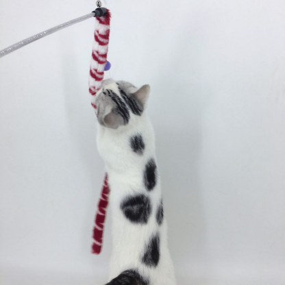 Cat reaching up to a Burgundy cat teaser wand