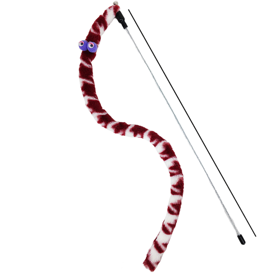 Burgundy cat teaser wand with cartoon eyes