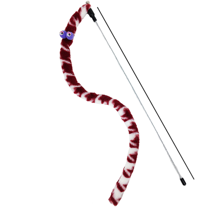 Burgundy cat teaser wand with cartoon eyes
