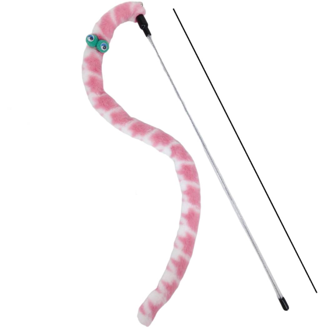 Pink cat teaser wand with cartoon eyes