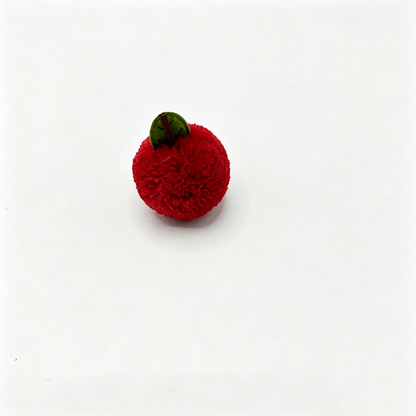 Red Apple ball cat toy with a green leaf and short dark stem