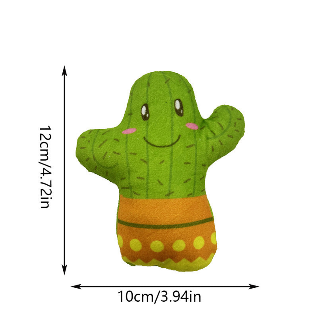 Cactus cat toy with metric and imperial measurement annotations